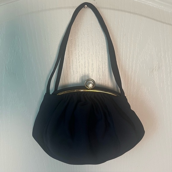 Vintage JR USA Navy Purse with Gold Rhinestone Hardware & Matching Coin Purse - Picture 1 of 7